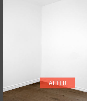 After mould treatment - clean white painted wall with no mould